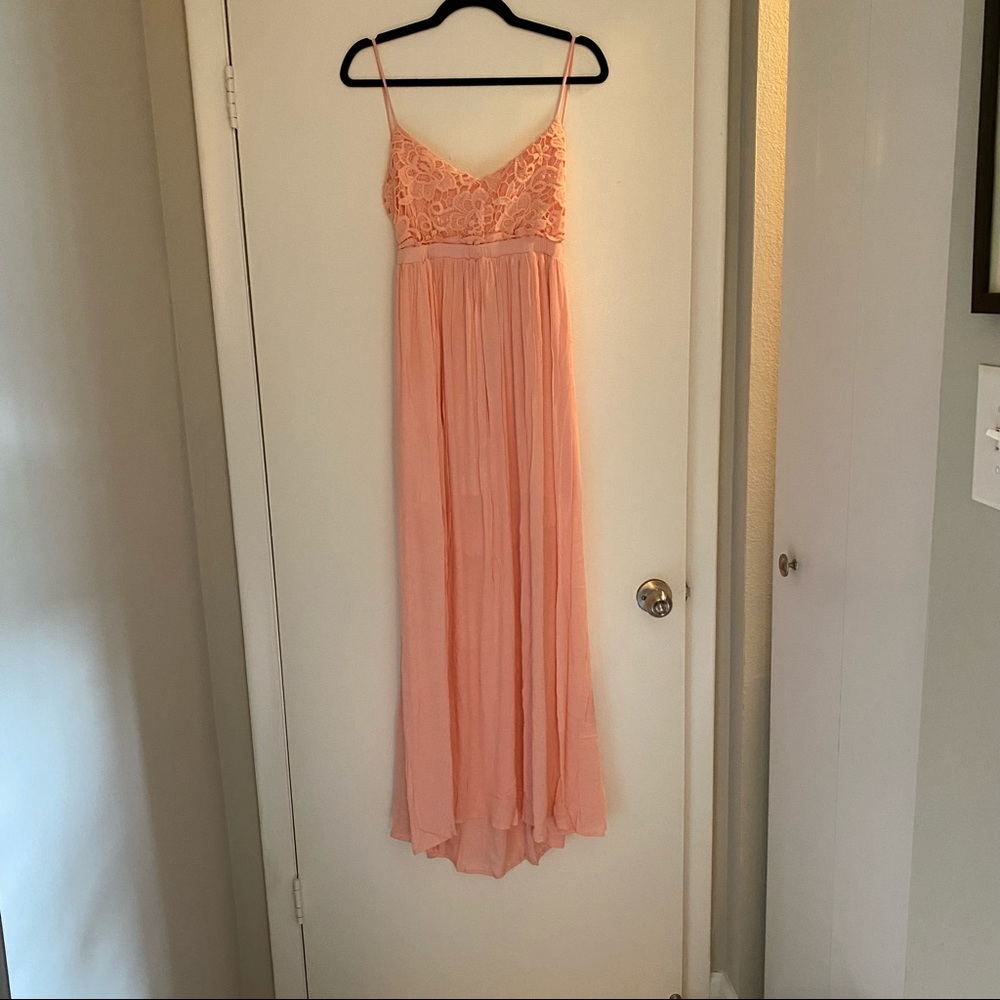 Pink open back lace dress